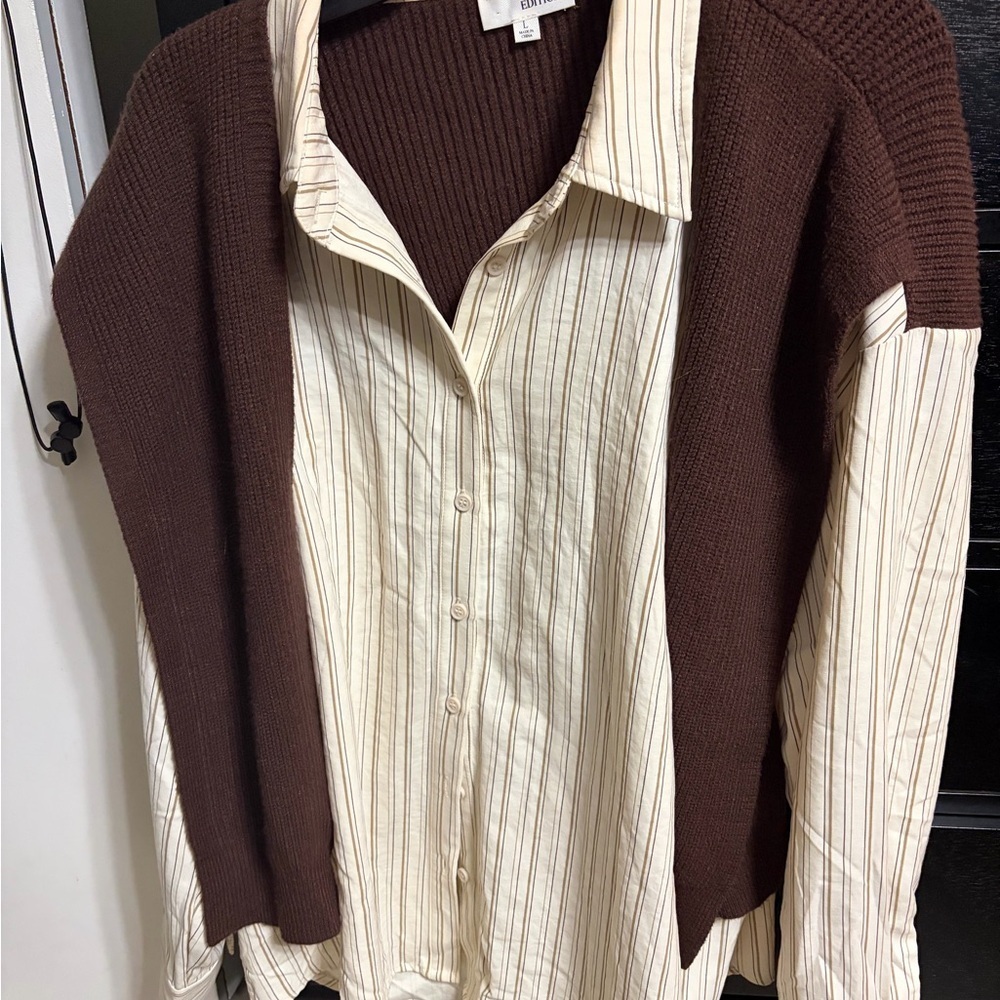 Elegant Brown and Cream Button Down Shirt